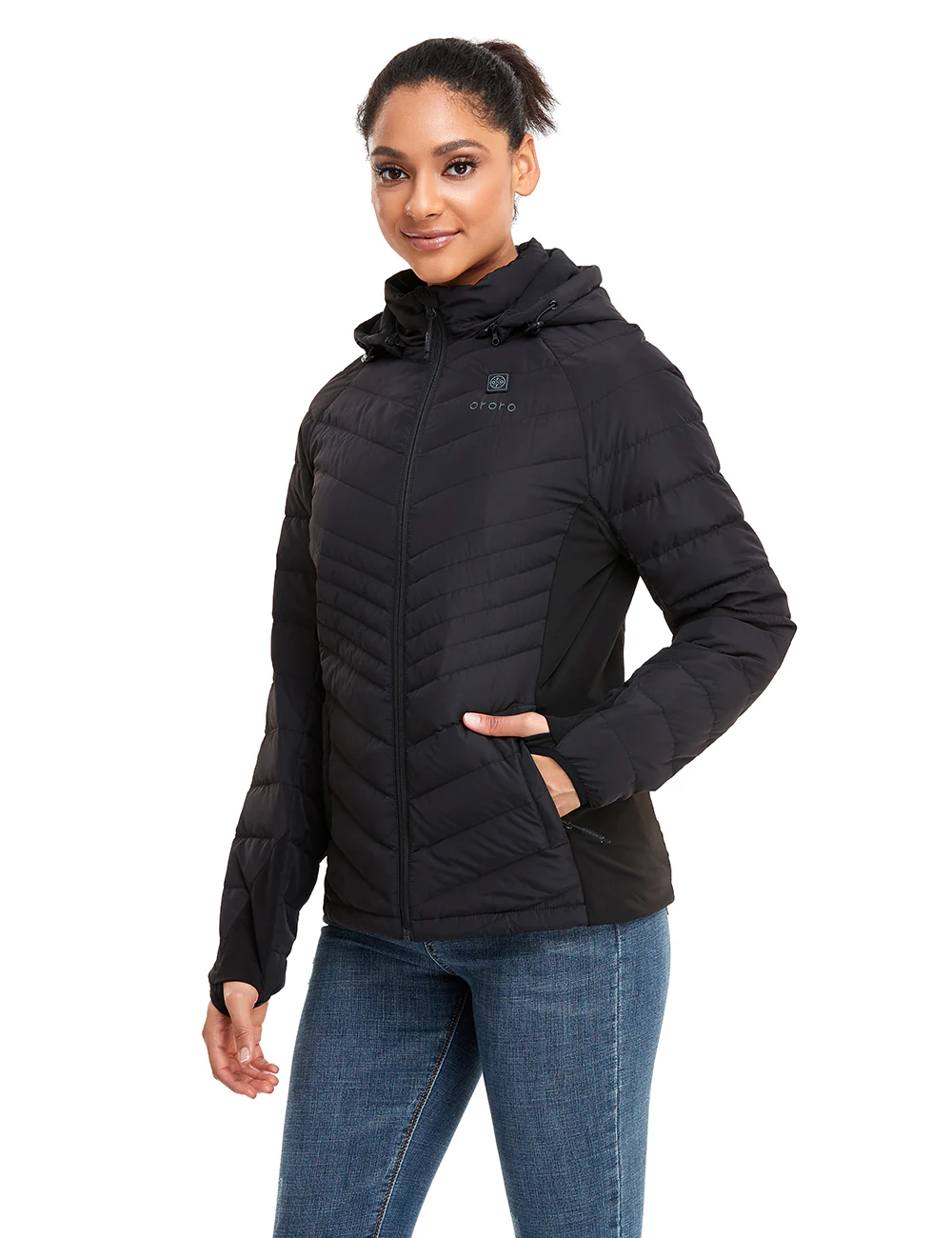 (Open-box) Women's Heated Down Jacket - Black/White (Battery Set Not Included) - Image 13